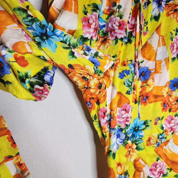 Moschino Couture Silk Traffic Cone Floral Pull On Pants Construction Size 8 - Picture 15 of 16